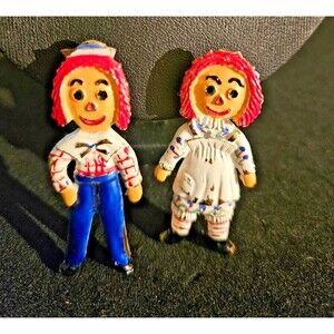 Vintage Raggedy Ann And Andy Pins Brooches Signed Viro - Very Good Condition